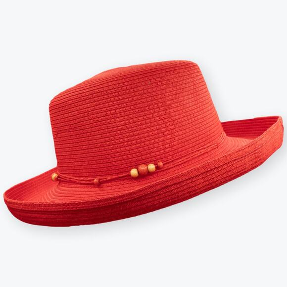 Villager Vintage Class Betron Red Beaded Women Broad Brim Hat - Picture 1 of 9